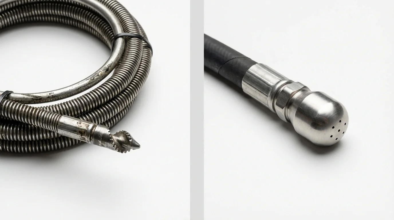 Drain snake cable and hydro jetting nozzle used for drain cleaning in South Charleston, OH