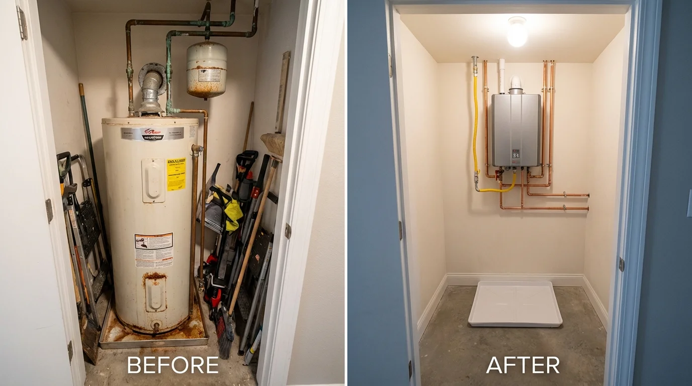 Tank water heater versus wall-mounted tankless unit comparison for South Charleston, OH homeowners